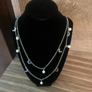 Silver Chain Necklace with White Accents
